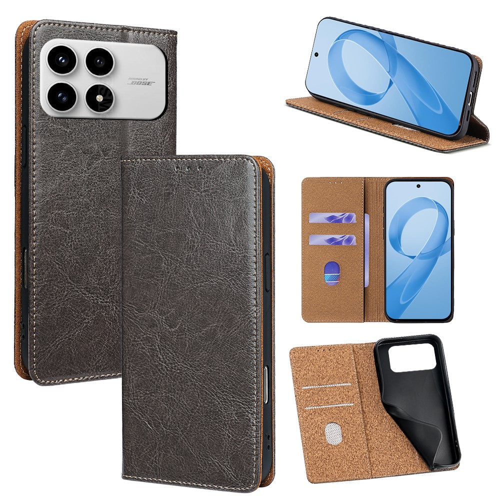 For Xiaomi Poco F8 Pro / Redmi K90 5G Case Genuine Cow Leather Stand Mobile Phone Cover with RFID Blocking Wallet