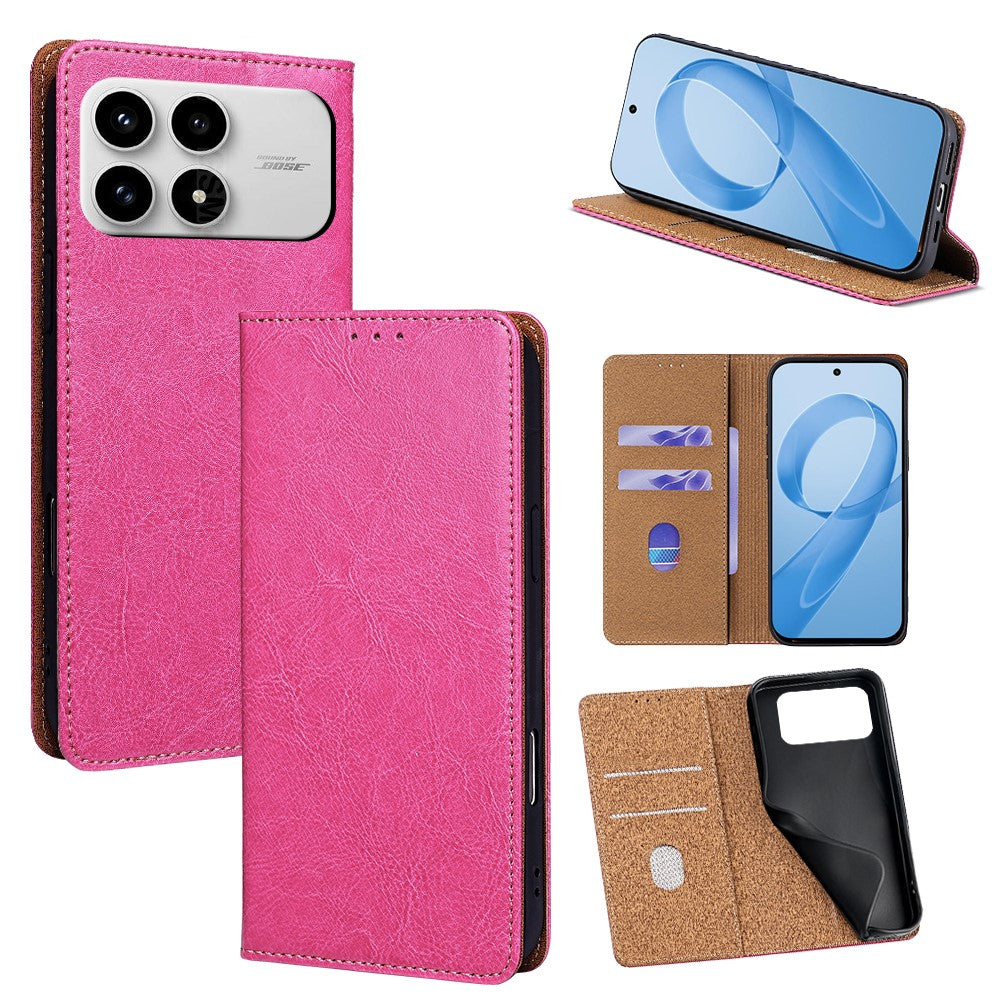 For Xiaomi Poco F8 Pro / Redmi K90 5G Case Genuine Cow Leather Stand Mobile Phone Cover with RFID Blocking Wallet