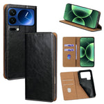 For Xiaomi 17 Pro Case Genuine Cow Leather Stand Mobile Phone Cover with RFID Blocking Wallet
