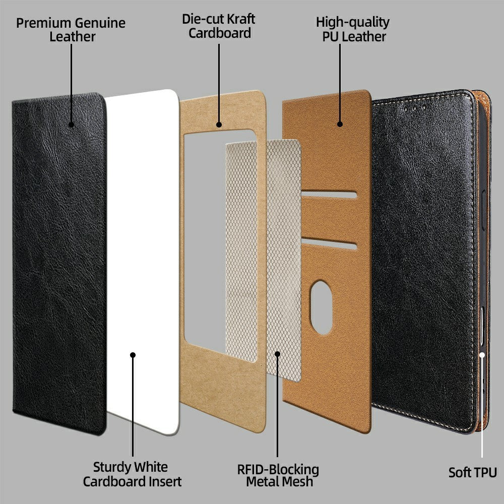 For Xiaomi 17 Pro Case Genuine Cow Leather Stand Mobile Phone Cover with RFID Blocking Wallet