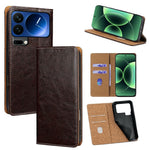 For Xiaomi 17 Pro Case Genuine Cow Leather Stand Mobile Phone Cover with RFID Blocking Wallet