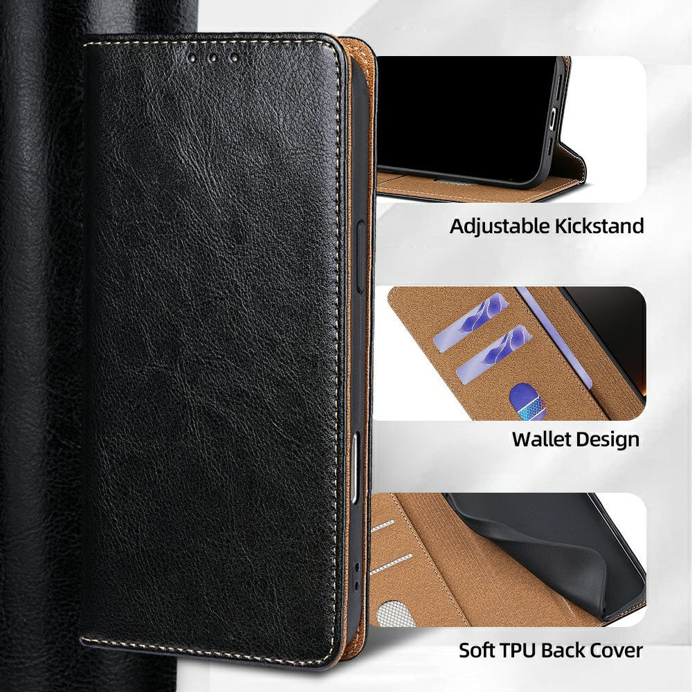 For Xiaomi 17 Ultra 5G Case Genuine Cow Leather Stand Mobile Phone Cover with RFID Blocking Wallet