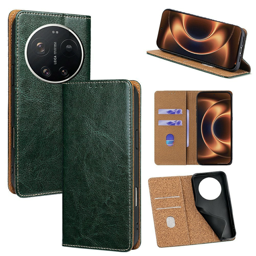 For Xiaomi 17 Ultra 5G Case Genuine Cow Leather Stand Mobile Phone Cover with RFID Blocking Wallet