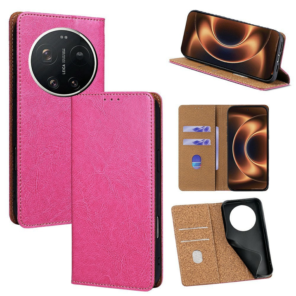 For Xiaomi 17 Ultra 5G Case Genuine Cow Leather Stand Mobile Phone Cover with RFID Blocking Wallet