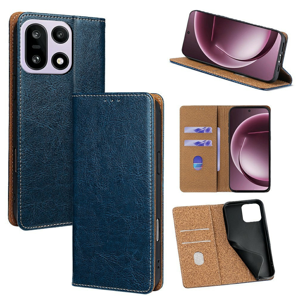 For OnePlus 15 5G Case Genuine Cow Leather Stand Mobile Phone Cover with RFID Blocking Wallet