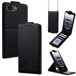 For iPhone 17e / 16e Case Card Holder Vertical Flip Leather Phone Cover with Crossbody Shoulder Strap