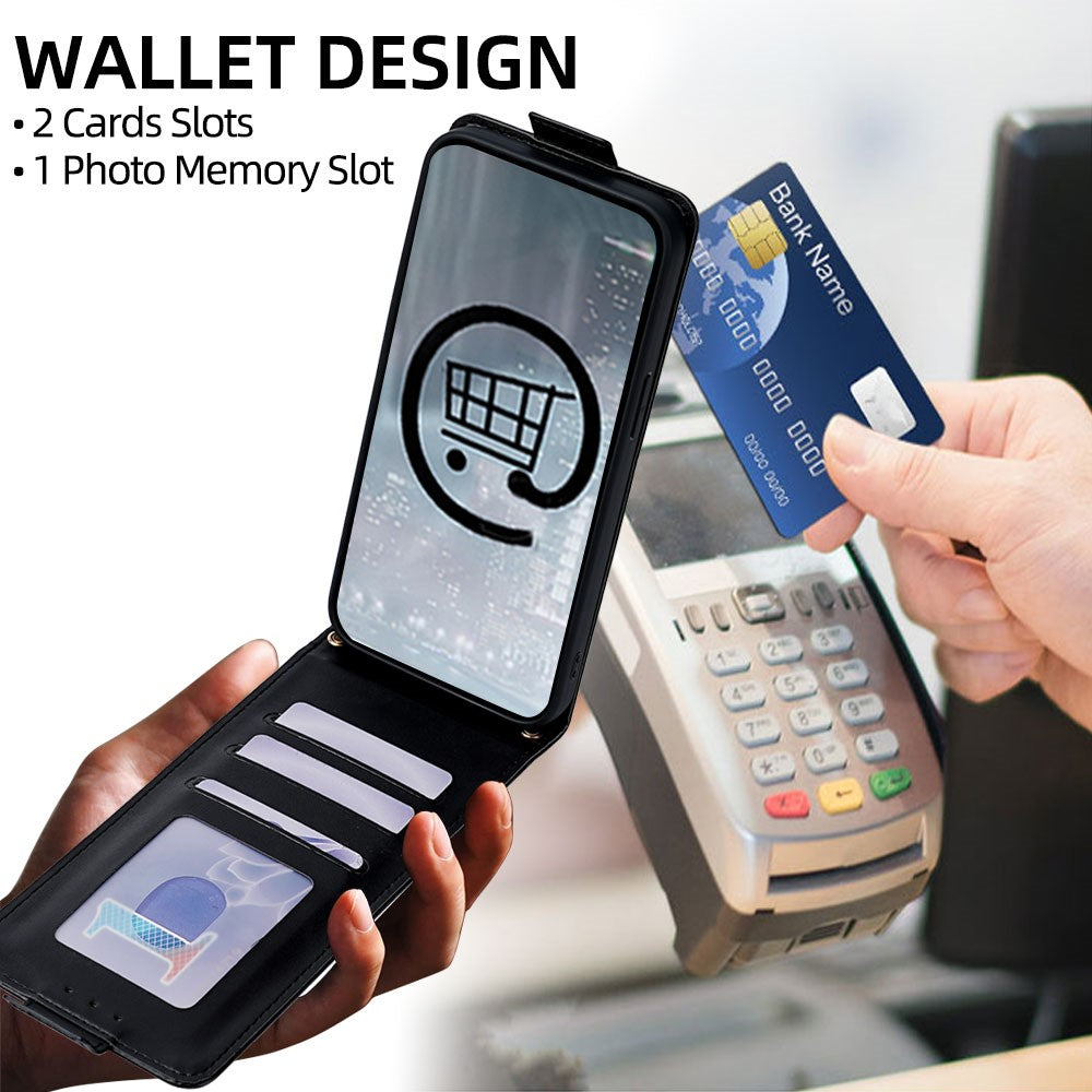 For iPhone 17e / 16e Case Card Holder Vertical Flip Leather Phone Cover with Crossbody Shoulder Strap