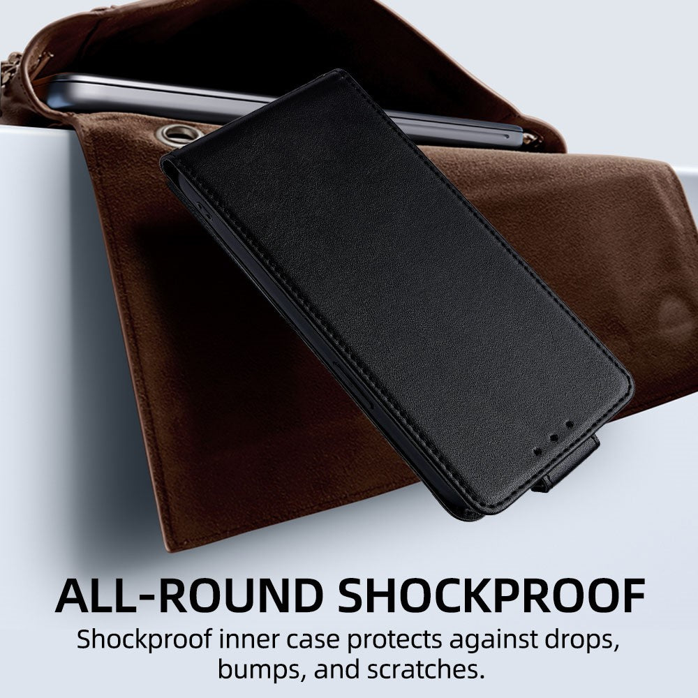 For iPhone 17e / 16e Case Card Holder Vertical Flip Leather Phone Cover with Crossbody Shoulder Strap