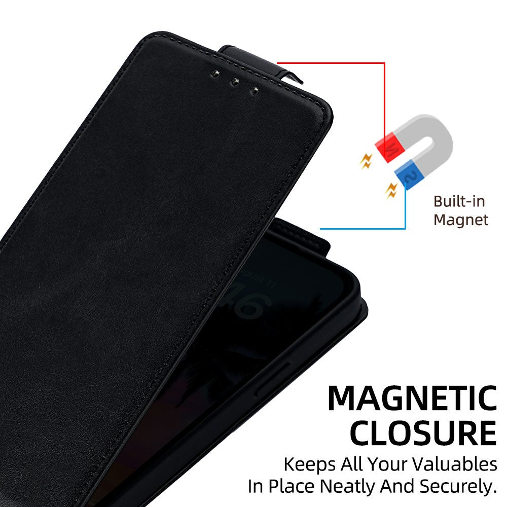 For iPhone 17e / 16e Case Card Holder Vertical Flip Leather Phone Cover with Crossbody Shoulder Strap