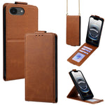 For iPhone 17e / 16e Case Card Holder Vertical Flip Leather Phone Cover with Crossbody Shoulder Strap