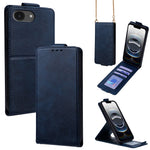 For iPhone 17e / 16e Case Card Holder Vertical Flip Leather Phone Cover with Crossbody Shoulder Strap