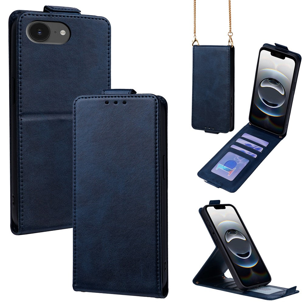 For iPhone 17e / 16e Case Card Holder Vertical Flip Leather Phone Cover with Crossbody Shoulder Strap