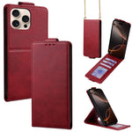 For iPhone 16 Pro Max Case Card Holder Vertical Flip Leather Phone Cover with Crossbody Shoulder Strap