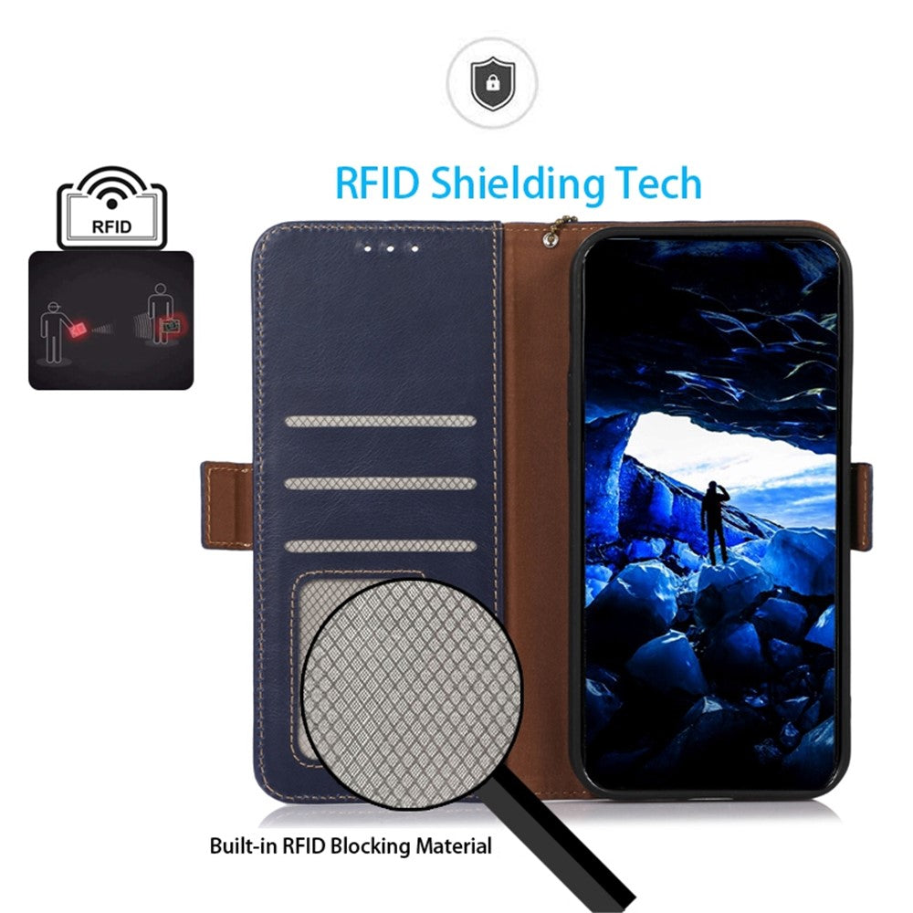 For Xiaomi Redmi Note 12 Pro+ 5G RFID Blocking Genuine Cowhide Leather Case Crazy Horse Texture Wallet Stand Magnetic Phone Cover