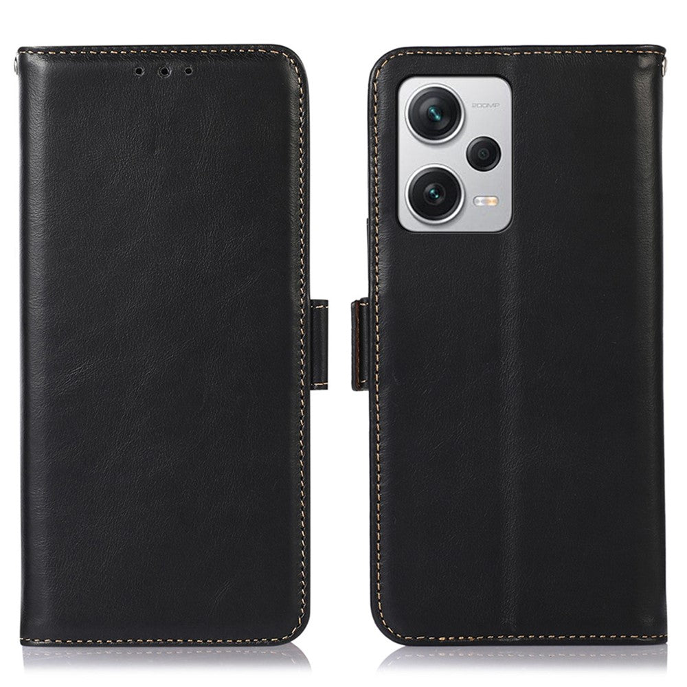 For Xiaomi Redmi Note 12 Pro+ 5G RFID Blocking Genuine Cowhide Leather Case Crazy Horse Texture Wallet Stand Magnetic Phone Cover