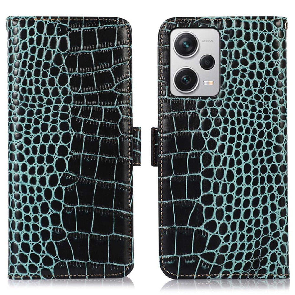 RFID Blocking Phone Cover For Xiaomi Redmi Note 12 Pro+ 5G Crocodile Texture Genuine Cowhide Leather Phone Case Wallet Stand