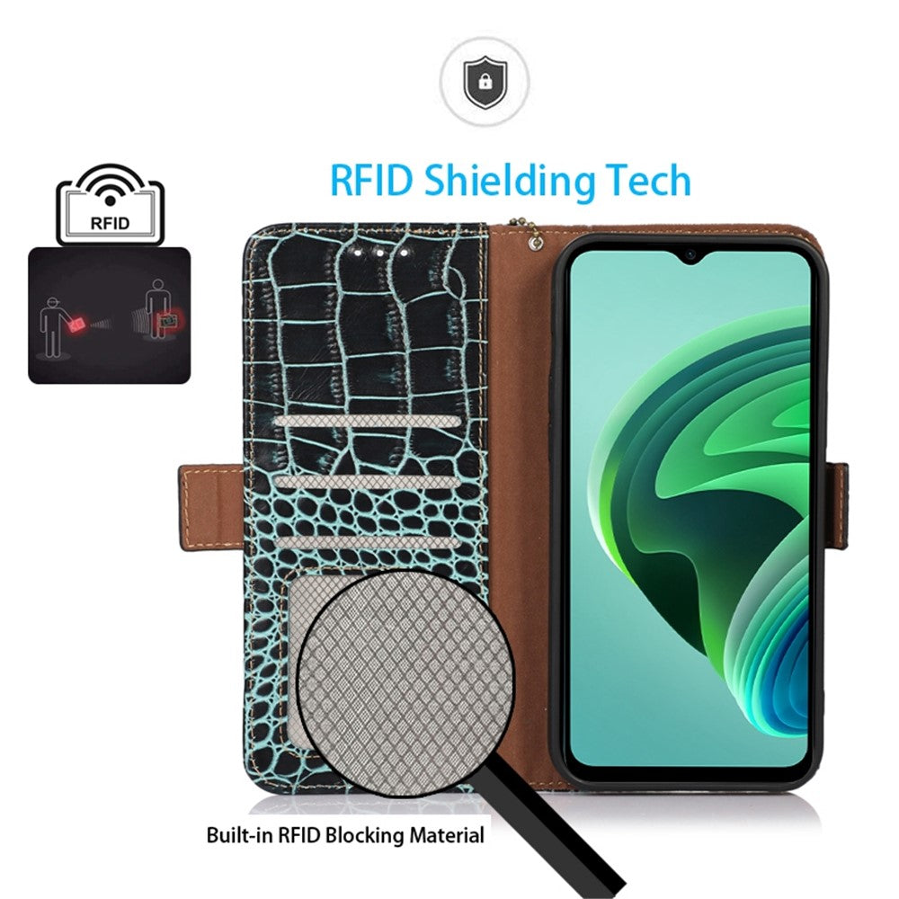RFID Blocking Phone Cover For Xiaomi Redmi Note 12 Pro+ 5G Crocodile Texture Genuine Cowhide Leather Phone Case Wallet Stand