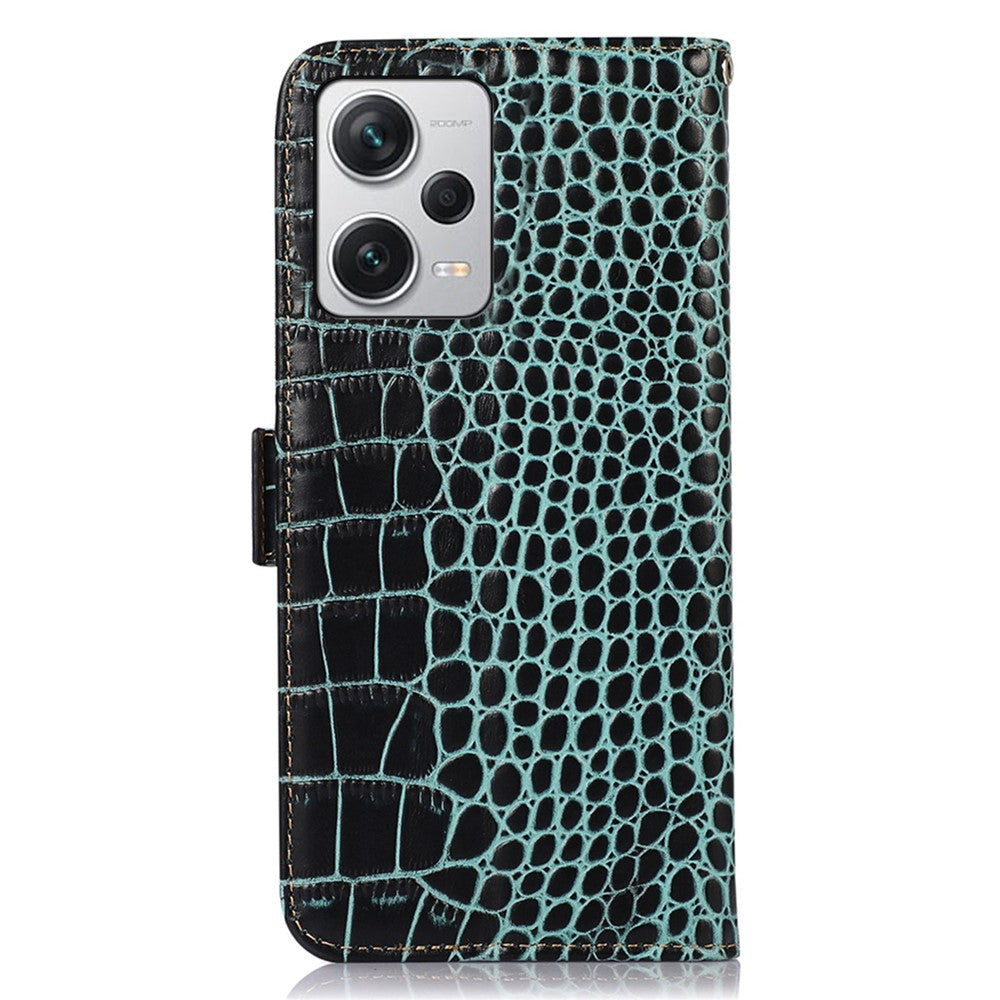 RFID Blocking Phone Cover For Xiaomi Redmi Note 12 Pro+ 5G Crocodile Texture Genuine Cowhide Leather Phone Case Wallet Stand