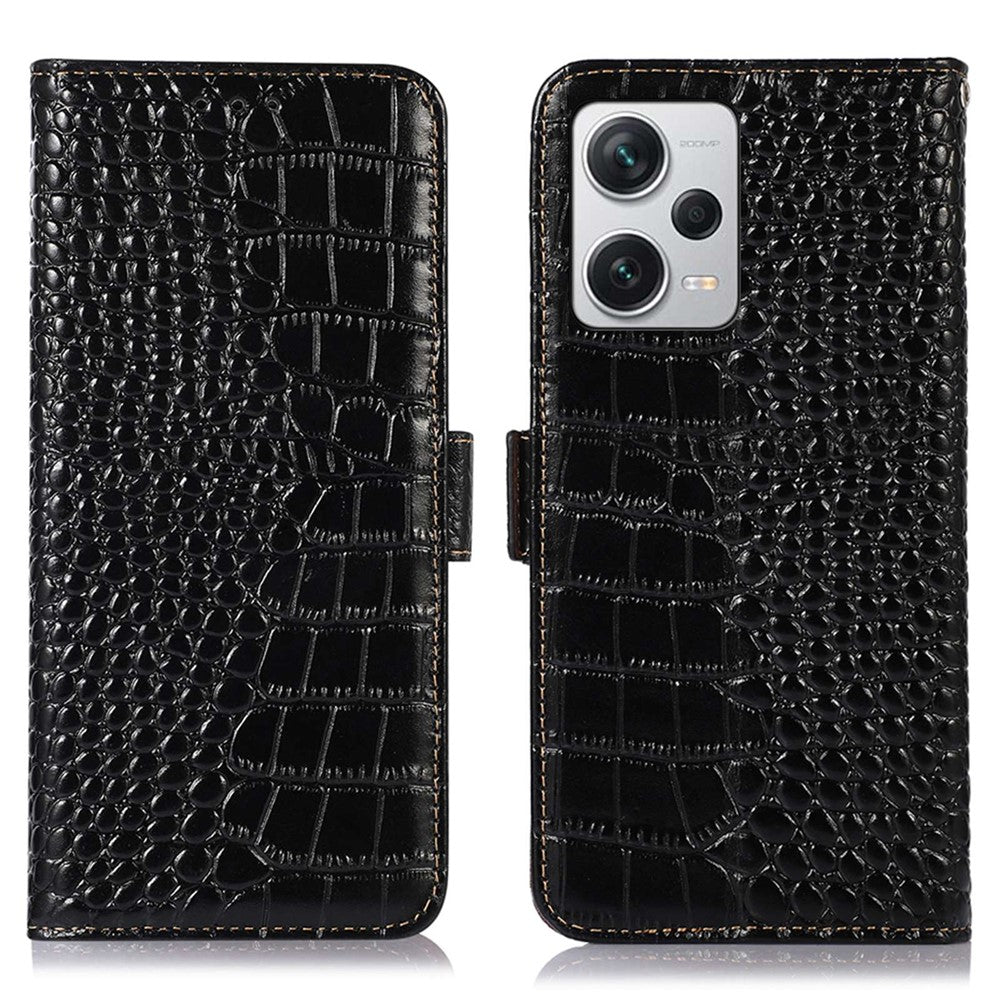 RFID Blocking Phone Cover For Xiaomi Redmi Note 12 Pro+ 5G Crocodile Texture Genuine Cowhide Leather Phone Case Wallet Stand