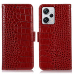 RFID Blocking Phone Cover For Xiaomi Redmi Note 12 Pro+ 5G Crocodile Texture Genuine Cowhide Leather Phone Case Wallet Stand