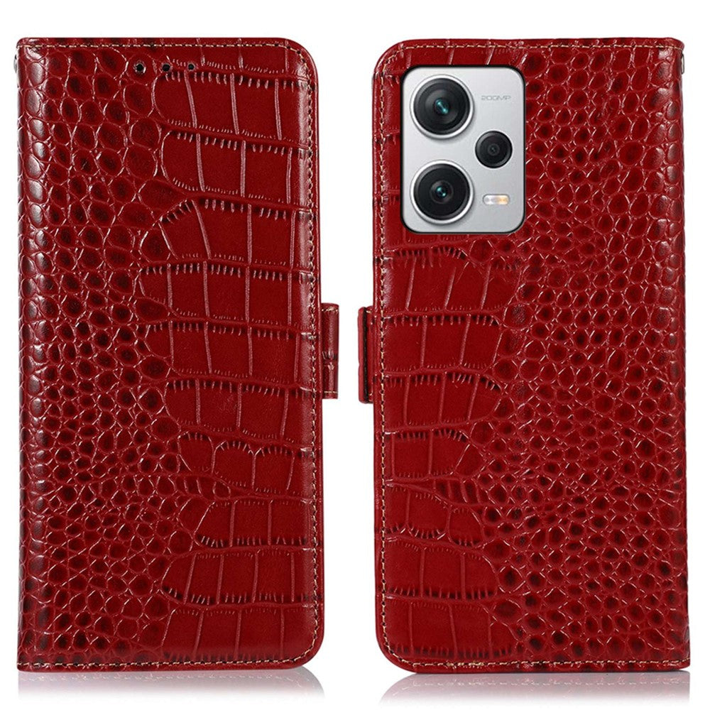 RFID Blocking Phone Cover For Xiaomi Redmi Note 12 Pro+ 5G Crocodile Texture Genuine Cowhide Leather Phone Case Wallet Stand