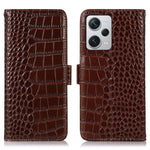 RFID Blocking Phone Cover For Xiaomi Redmi Note 12 Pro+ 5G Crocodile Texture Genuine Cowhide Leather Phone Case Wallet Stand
