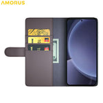 AMORUS Til Samsung Galaxy S26+ Stand Cases Kalveskindstekstur Ægte Splidlæder Pung Telefoncover