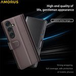 AMORUS Til Samsung Galaxy S26+ Stand Cases Kalveskindstekstur Ægte Splidlæder Pung Telefoncover