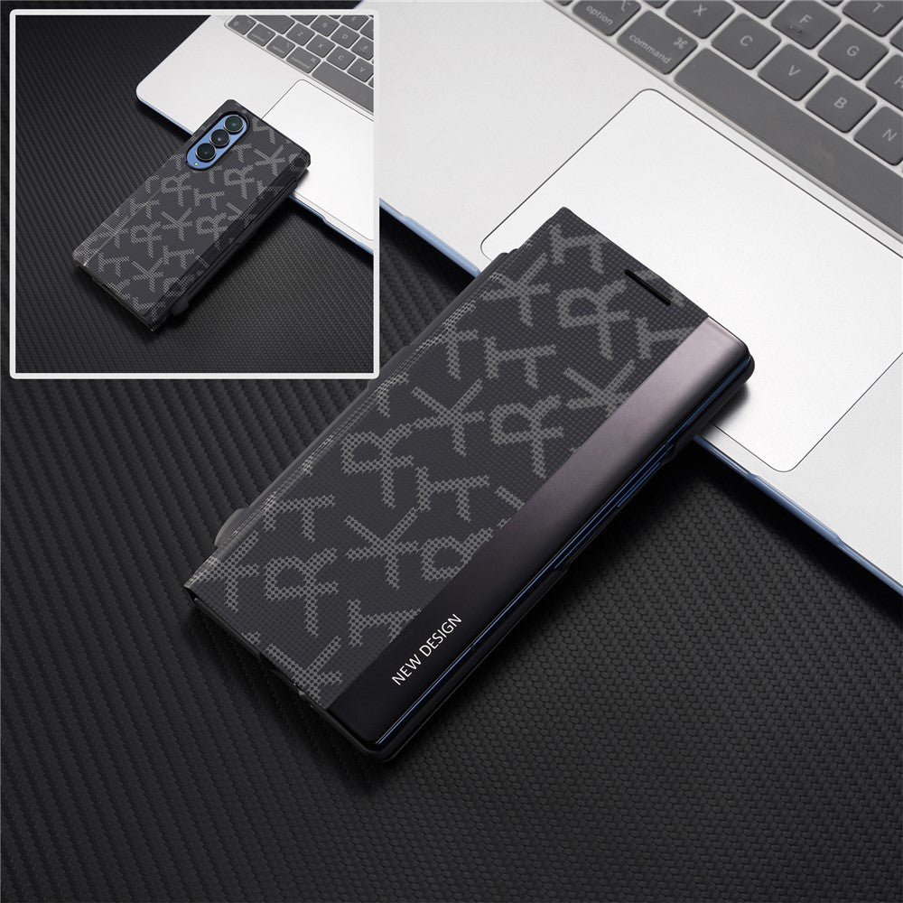 For Samsung Galaxy Z Fold4 5G Case Geometric Pixel Pattern Kickstand Foldable PC Phone Cover with Stylus