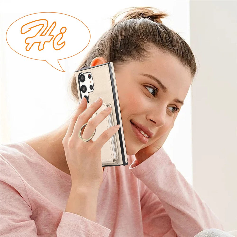 For Samsung Galaxy S26 Ultra Case Card Holder Ring Kickstand TPU + PU Leather Phone Cover with Long Strap