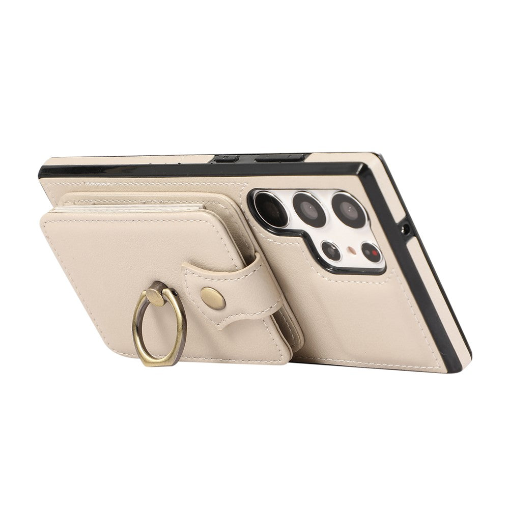 For Samsung Galaxy S26 Ultra Case Card Holder Ring Kickstand TPU + PU Leather Phone Cover with Long Strap