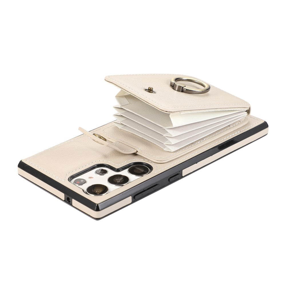 For Samsung Galaxy S26 Ultra Case Card Holder Ring Kickstand TPU + PU Leather Phone Cover with Long Strap