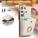 For Samsung Galaxy S26 Ultra Case Card Holder Ring Kickstand TPU + PU Leather Phone Cover with Long Strap