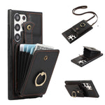 For Samsung Galaxy S26 Ultra Case Card Holder Ring Kickstand TPU + PU Leather Phone Cover with Long Strap
