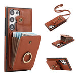 For Samsung Galaxy S26 Ultra Case Card Holder Ring Kickstand TPU + PU Leather Phone Cover with Long Strap