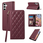For Samsung Galaxy A57 5G Case RFID Blocking Wallet Stand Rhombus Leather Cover with Wrist Strap