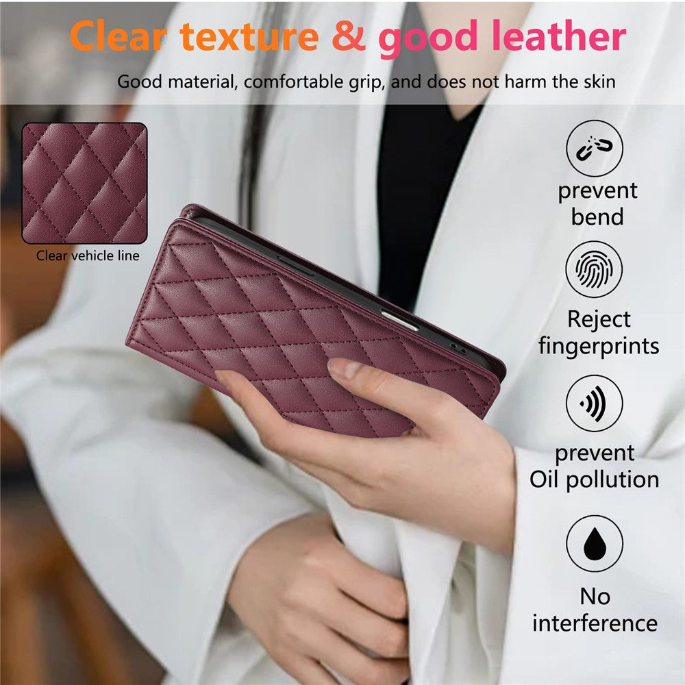 For Samsung Galaxy A57 5G Case RFID Blocking Wallet Stand Rhombus Leather Cover with Wrist Strap