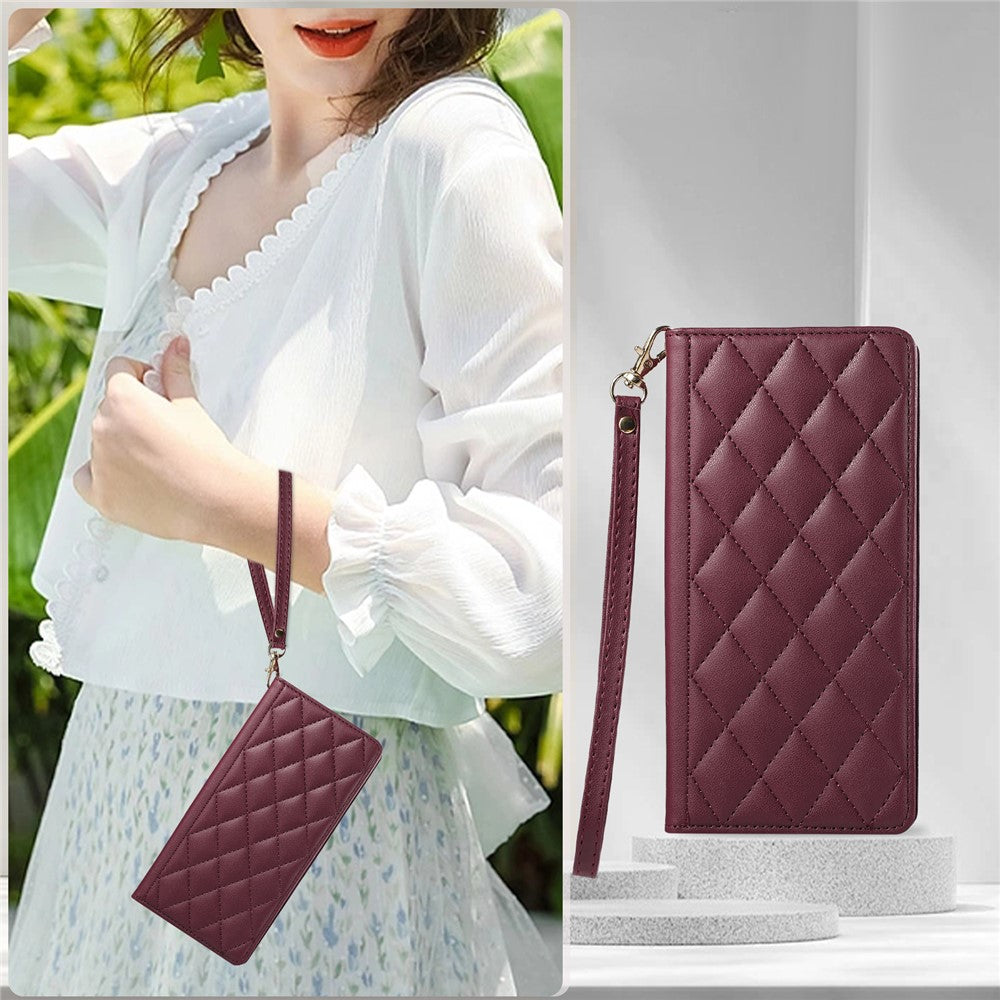 For Samsung Galaxy A57 5G Case RFID Blocking Wallet Stand Rhombus Leather Cover with Wrist Strap
