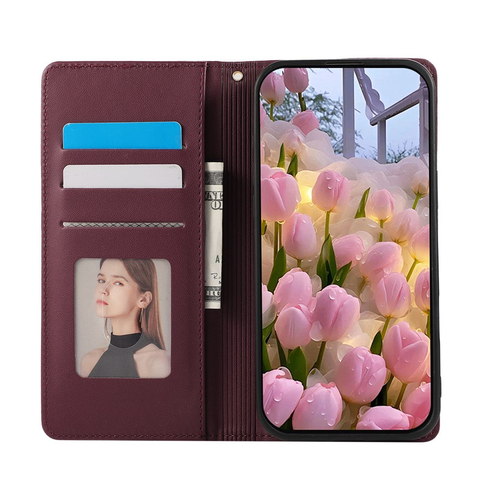 For Samsung Galaxy A57 5G Case RFID Blocking Wallet Stand Rhombus Leather Cover with Wrist Strap