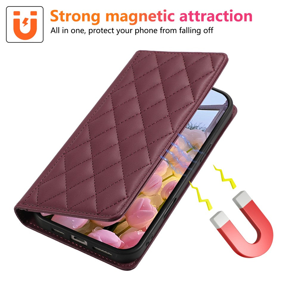 For Samsung Galaxy A57 5G Case RFID Blocking Wallet Stand Rhombus Leather Cover with Wrist Strap