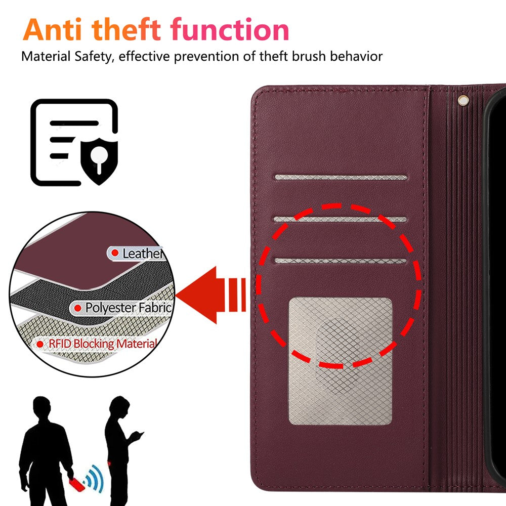 For Samsung Galaxy A57 5G Case RFID Blocking Wallet Stand Rhombus Leather Cover with Wrist Strap