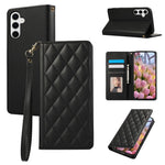 For Samsung Galaxy A57 5G Case RFID Blocking Wallet Stand Rhombus Leather Cover with Wrist Strap