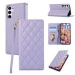 For Samsung Galaxy A57 5G Case RFID Blocking Wallet Stand Rhombus Leather Cover with Wrist Strap
