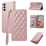 For Samsung Galaxy A57 5G Case RFID Blocking Wallet Stand Rhombus Leather Cover with Wrist Strap