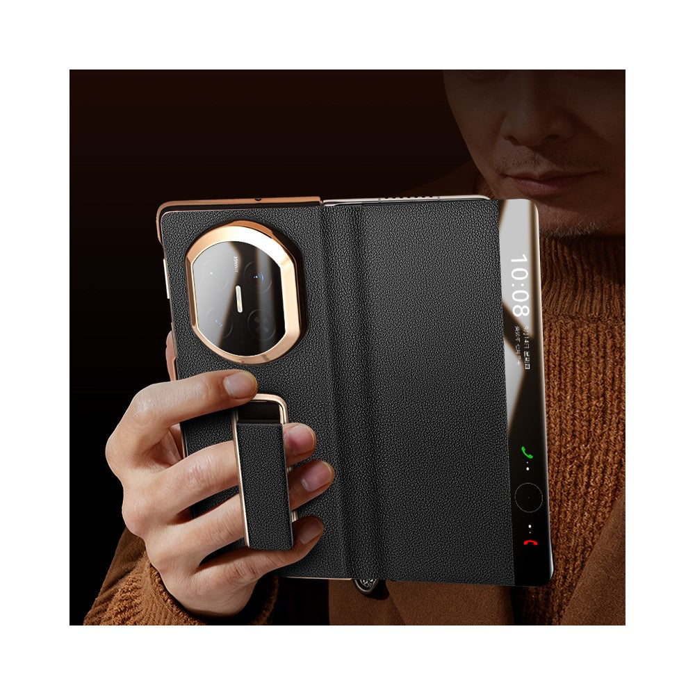 QIALINO For Huawei Mate X7 Case Genuine Cow Leather Kickstand Phone Cover with View Window