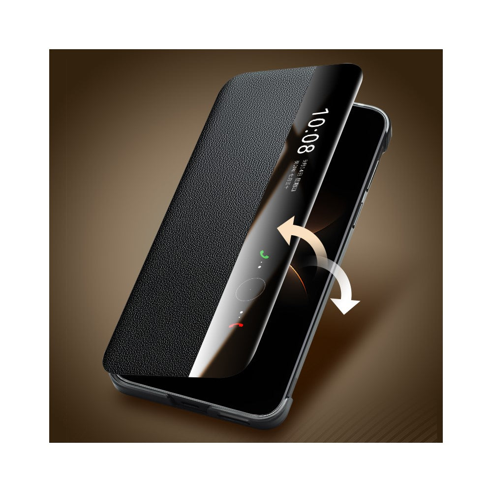 QIALINO For Huawei Mate 80 / Mate 80 Pro Case View Window Genuine Cow Leather Flip Phone Cover with Card Slot