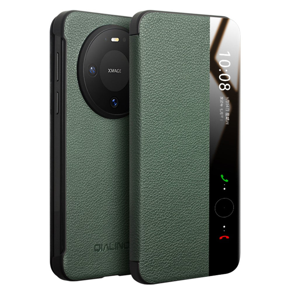 QIALINO For Huawei Mate 80 / Mate 80 Pro Case View Window Genuine Cow Leather Flip Phone Cover with Card Slot