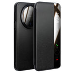 QIALINO For Huawei Mate 80  /  Mate 80 Pro Case View Window Genuine Cow Leather Flip Phone Cover with Tempered Glass Lens Protector