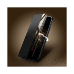 QIALINO For Huawei Mate 80  /  Mate 80 Pro Case View Window Genuine Cow Leather Flip Phone Cover with Tempered Glass Lens Protector