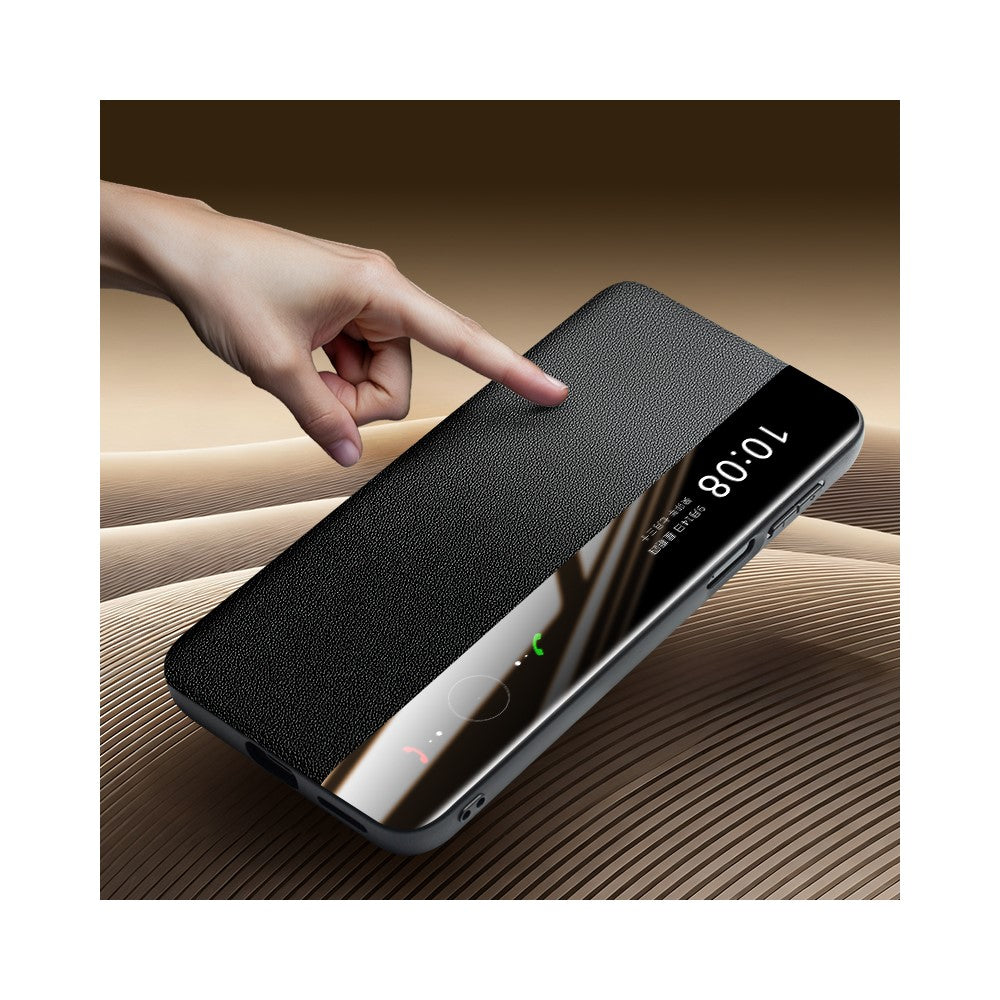 QIALINO For Huawei Mate 80  /  Mate 80 Pro Case View Window Genuine Cow Leather Flip Phone Cover with Tempered Glass Lens Protector